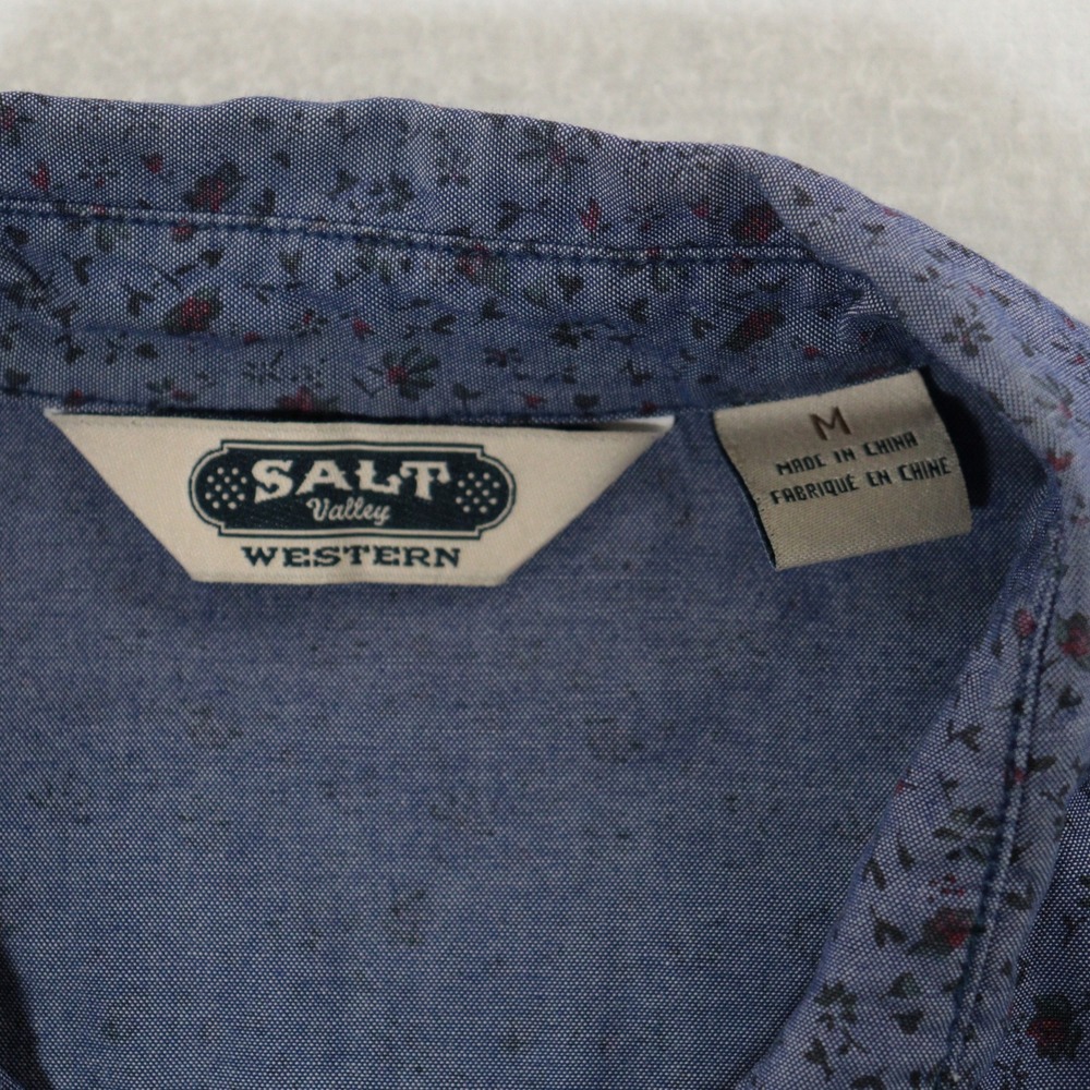 Salt Valley Western Shirt Floral Pearl Snap 100% Cotton Blue Cabbage Rose Men M - Picture 4 of 9